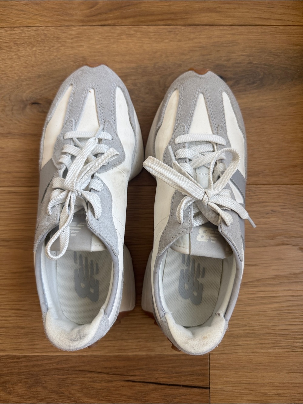 Women's New Balance 327 Size 8.5, shows some wear but in good condition